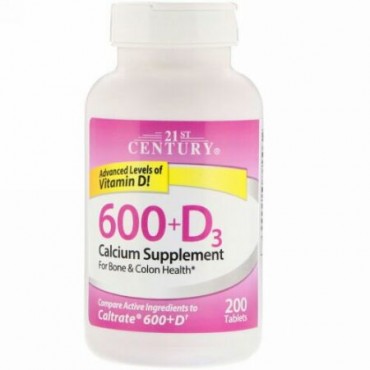 21st Century, 600＋D3, カルシウムサプリメント, 200錠 (Discontinued Item)