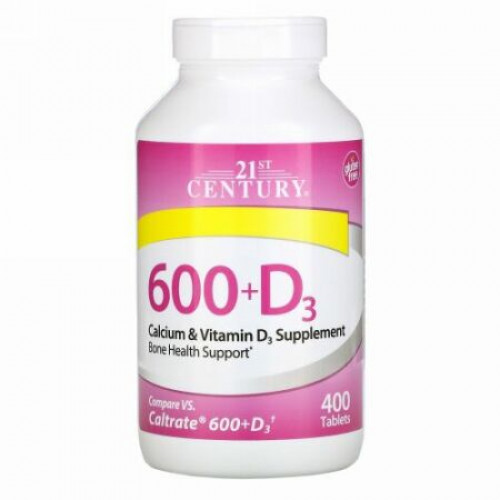 21st Century, 600+D3, Calcium & Vitamin D3 Supplement, 400 Caplets