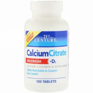 21st Century, クエン酸カルシウム マキシマム＋D3（Calcium Citrate Maximum + D3）, 120錠