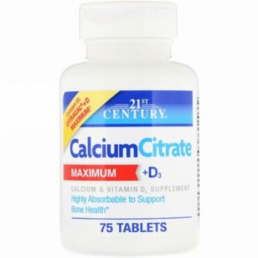 21st Century, Calcium Citrate Maximum + D3, 75 Tablets