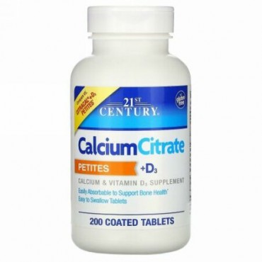21st Century, Calcium Citrate Petites + D3, 200 Coated Tablets