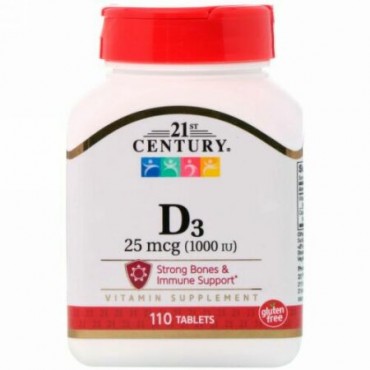 21st Century, D3、25mcg（1,000IU）、110粒
