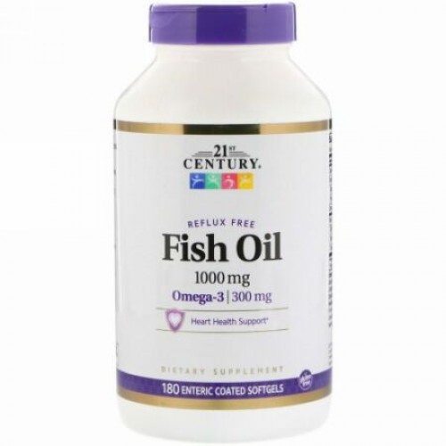 21st Century, Fish Oil Reflux Free, 1,000 mg, 180 Enteric Coated Softgels