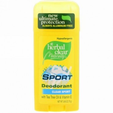 21st Century, ハーバル･クリア･ナチュラリー!、スポーツ･ナチュラル･デオドラント、クリアスポーツ、2.65 oz (75 g) (Discontinued Item)