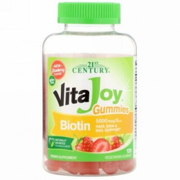 21st Century, VitaJoy（ビタジョイ）ビオチングミ、イチゴ風味、5,000mcg、ベジタリアングミ120粒