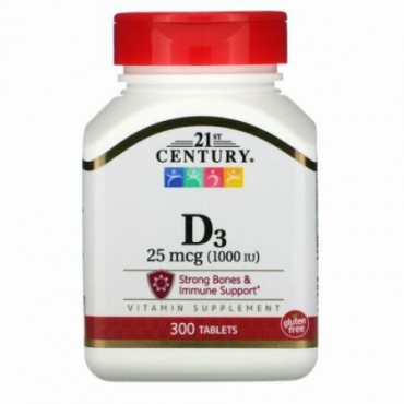 21st Century, Vitamin D3, 25 mcg (1,000 IU), 300 Tablets