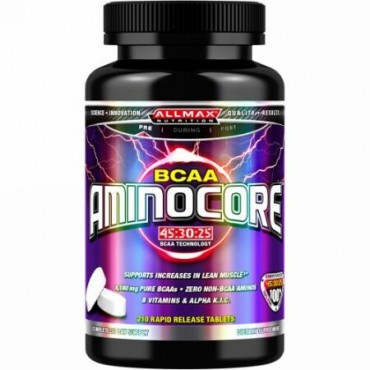 ALLMAX Nutrition, アミノコア、BCAA、BCAA 8g、100% 純粋な45:30:25比率、グルテンフリー、急速溶解タブレット210錠 (Discontinued Item)