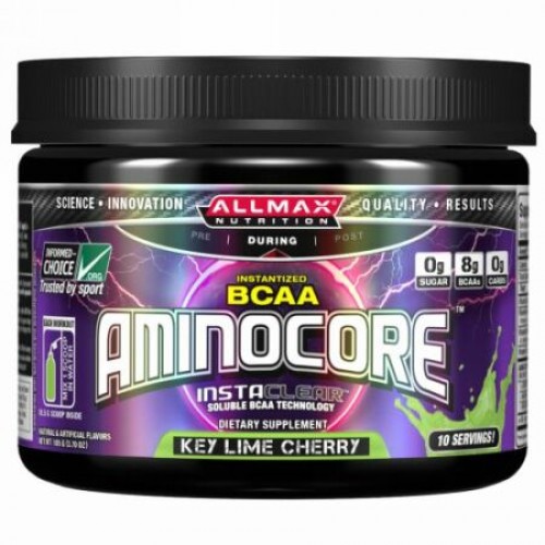 ALLMAX Nutrition, AMINOCORE, BCAA, 8G BCAAs, 100% Pure 45:30:25 Ratio, Gluten Free, Key Lime Cherry, 3.70 oz (105 g) (Discontinued Item)