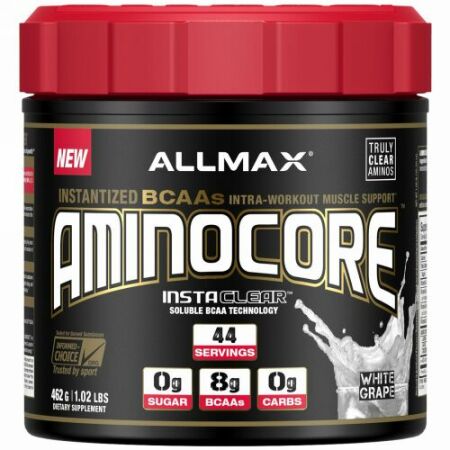 ALLMAX Nutrition, AMINOCORE, BCAA, 8G BCAAs, 100% Pure 45:30:25 Ratio, Gluten Free, White Grape, 1.02 lbs (462 g) (Discontinued Item)