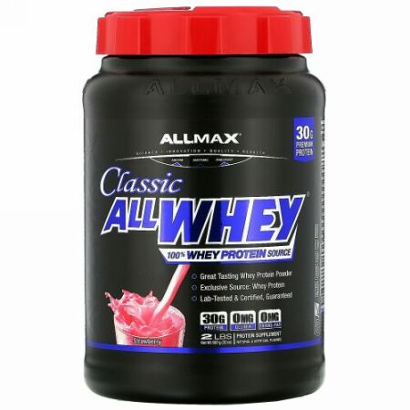 ALLMAX Nutrition, オールホエイクラシック、100%ホエイタンパク質、ストロベリー、2ポンド (907 g)