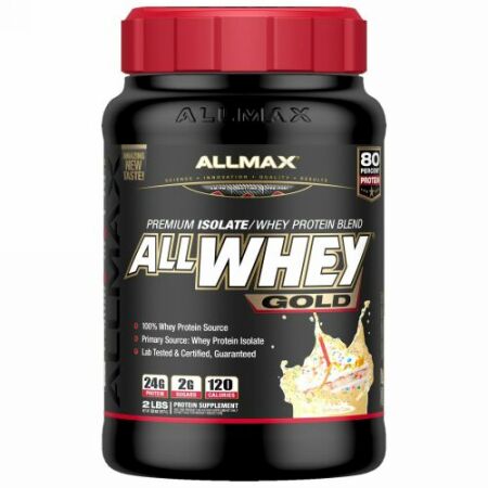 ALLMAX Nutrition, オールホエイゴールド、100%ホエイタンパク質+ プレミアムホエイタンパク質分離物、誕生日ケーキ、2 lbs (907 g) (Discontinued Item)