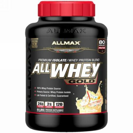 ALLMAX Nutrition, オールホエイゴールド、100%ホエイタンパク質+ プレミアムホエイタンパク質分離物、誕生日ケーキ、5 lbs (2.27 kg) (Discontinued Item)