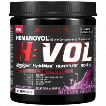 ALLMAX Nutrition, H:VOL、酸化窒素プレワークアウト+血管系ボリューマイザー・インテンスグレープ、10.1 oz (285 g) (Discontinued Item)
