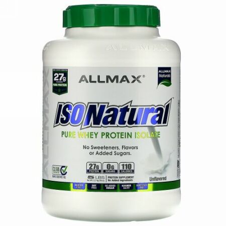 ALLMAX Nutrition, IsoNatural, 100% Ultra-Pure Natural Whey Protein Isolate, Unflavored, 5 lbs (2.25 kg)