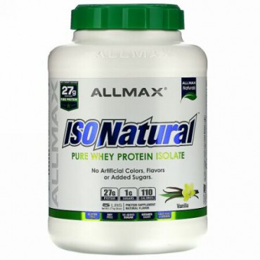 ALLMAX Nutrition, アイソナチュラル, 100% ウルトラピュア天然ホエイタンパク質アイソレート（WPI90）, バニラ, 5 lbs (2.27 kg)
