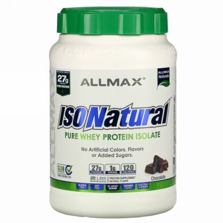 ALLMAX Nutrition, IsoNatural、100% ウルトラピュアナチュラルホエイタンパク質アイソレート、チョコレート、2ポンド (907 g)