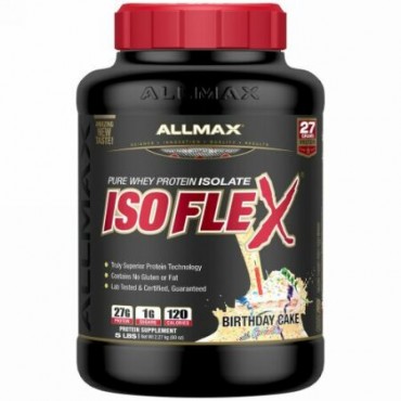 ALLMAX Nutrition, アイソフレックス, 100%ウルトラピュア・ホエイタンパク質アイソレート （WPIイオン 荷電粒子）, 誕生ケーキの味, 5 lbs (2.27 kg) (Discontinued Item)