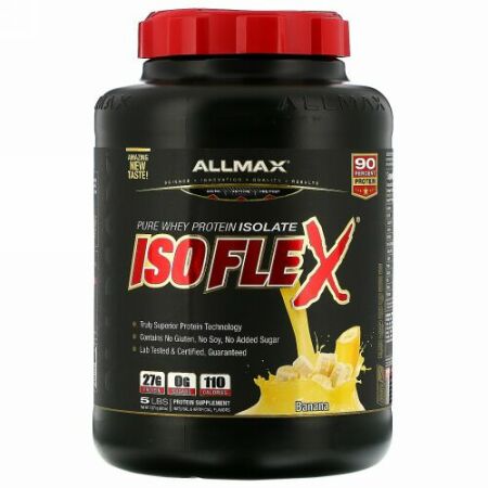 ALLMAX Nutrition, アイソフレックス、純粋なホエイタンパク質アイソレート（WPIイオン荷電粒子ろ過）、バナナ、2.27kg（5lb）