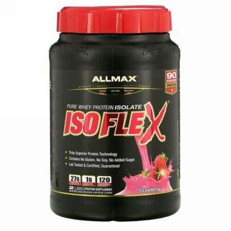 ALLMAX Nutrition, アイソフレックス、100%ウルトラピュアホエイタンパク質アイソレート（WPIイオンチャージ粒子濾過）、ストロベリー、2ポンド (907 g)