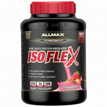ALLMAX Nutrition, アイソフレックス、100%ウルトラピュアホエイタンパク質アイソレート (WPI イオンチャージ濾過)、ストロベリー、5 lbs. (2.27 kg)
