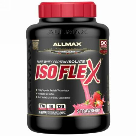 ALLMAX Nutrition, アイソフレックス、100%ウルトラピュアホエイタンパク質アイソレート (WPI イオンチャージ濾過)、ストロベリー、5 lbs. (2.27 kg)