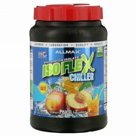 ALLMAX Nutrition, アイソフレックス・チラー、100% ウルトラピュア・ホエイタンパク質アイソレート (WPI イオン荷電粒子ろ過）、シトラスピーチセンセーション、2 ポンド (907 g)
