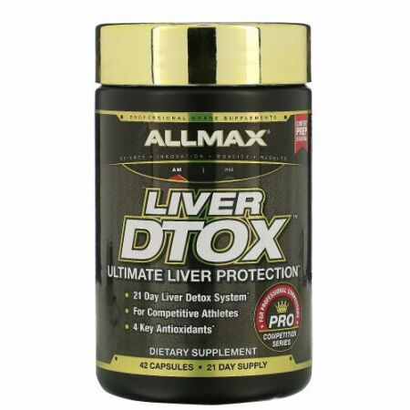 ALLMAX Nutrition, 超強力シリマリン（オオアザミ）とターメリック（95%クルクミン）配合肝臓Dtox、42カプセル