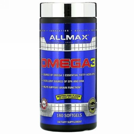 ALLMAX Nutrition, オメガ3フィッシュオイル、ウルトラピュア コールドウォーター フィッシュオイル、ソフトジェル180粒