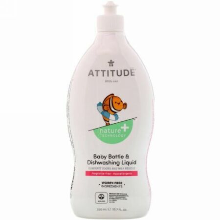 ATTITUDE, ベビーボトル & ディッシュウォッシャーリキッド、無香料、23.7液量オンス (700 ml) (Discontinued Item)