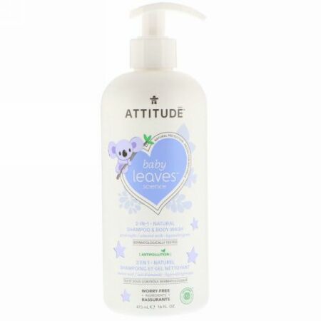 ATTITUDE, Baby Leavesサイエンス、2イン1ナチュラルシャンプー & ボディウォッシュ、アーモンドミルク、16液量オンス (473 ml)
