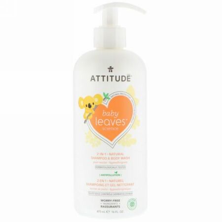 ATTITUDE, Baby Leavesサイエンス、2イン1ナチュラルシャンプー & ボディウォッシュ、ナシネクター、16液量オンス (473 ml)