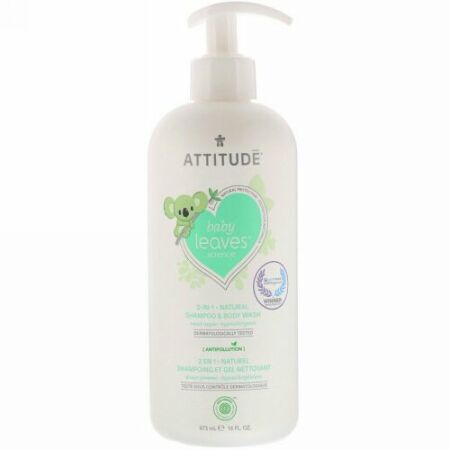 ATTITUDE, Baby Leaves Science、2イン1ナチュラルシャンプー＆ボディウォッシュ、スイートアップル、16 fl oz (473 ml) (Discontinued Item)