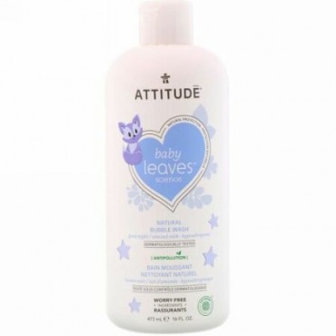 ATTITUDE, Baby Leaves Science、ナチュラルバブルウォッシュ、おやすみなさい / アーモンドミルク、16 fl oz (473 ml) (Discontinued Item)