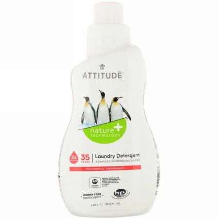 ATTITUDE, 洗濯洗剤、ピンクグレープフルーツ、35回分、35.5fl oz（1.05l）