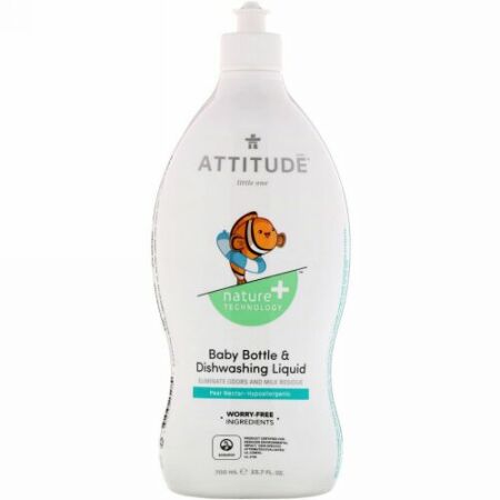 ATTITUDE, リトルワン、ベビーボトル & ディッシュウォッシュリキッド、ナシネクター、23.7液量オンス (700 ml)