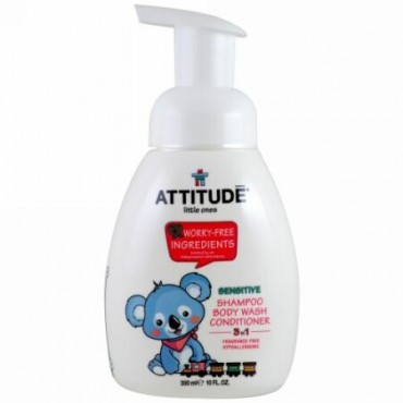 ATTITUDE, リトルワンズ、 3 イン 1シャンプー、ボディーウォッシュ、 コンディショナー、 無香料、 10液量オンス (300 ml) (Discontinued Item)