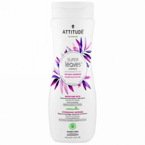 ATTITUDE, スーパーリーブスサイエンス、天然シャンプー、モイスチャーリッチ、キノア & ホホバ、16 オンス (473 ml)
