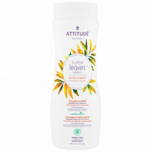 ATTITUDE, スーパーリーブスサイエンス、天然シャンプー、ボリューム＆ツヤ、大豆タンパク質＆クランベリー、16 オンス (473 ml) (Discontinued Item)