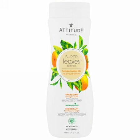 ATTITUDE, スーパーリーブスサイエンス、天然シャワージェル、活性効果、オレンジの葉、16 オンス (473 ml) (Discontinued Item)