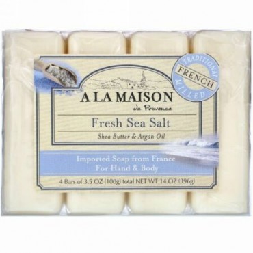 A La Maison de Provence, ハンド& ボディバー ソープ、 フレッシュシーソルト、 4バー、 各3.5 oz
