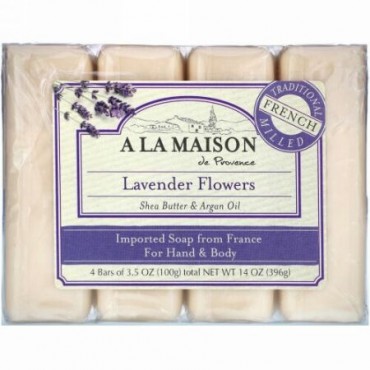 A La Maison de Provence, ハンド＆ボディバーソープ、ラベンダーフラワー、4本、各100 g（3.5 oz）