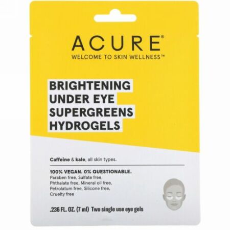 Acure, 目の下が輝くスーパーグリーンハイドロゲル、アイジェル2回分、0.236 fl oz (7 ml)
