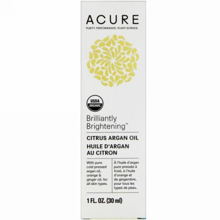 Acure, Brilliantly Brightening, Citrus Argan Oil, 1 fl oz (30 ml) (Discontinued Item)