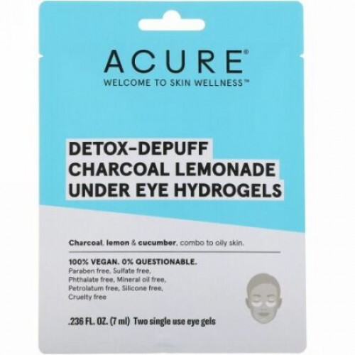Acure, デトックス-デパフ、炭レモネード目の下用ハイドロゲル、アイジェル2回分、0.236 fl oz (7 ml) (Discontinued Item)