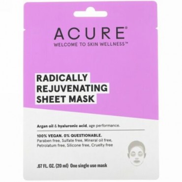 Acure, Radically Rejuvenating Sheet Mask, 1 Single Use Mask, .67 fl oz (20 ml) (Discontinued Item)