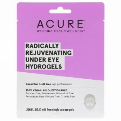 Acure, ラジカリー・リジュビネイティング・アンダーアイ・ハイドロジェルマスク、使い切りエイジェル2本、0.236 fl oz (7 ml)
