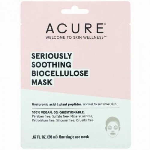 Acure, Seriously Soothing, Biocellulose Mask, 1 Single Use Mask, .67 fl oz (20 ml) (Discontinued Item)