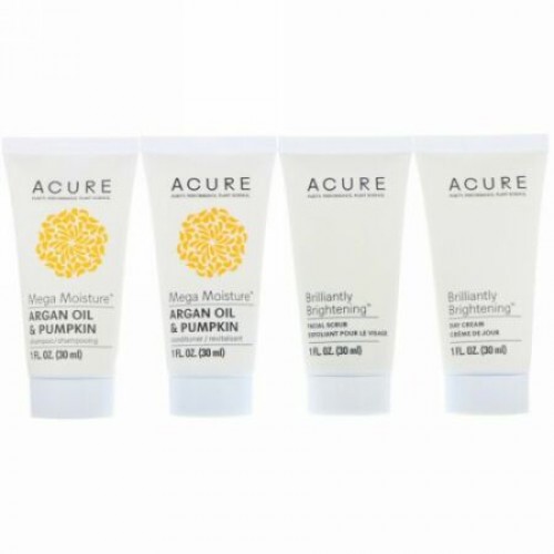 Acure, Travel Pack, Shampoo, Conditioner, Facial Scrub, Day Cream, 4 Pack, 1 oz (30 ml) Each (Discontinued Item)
