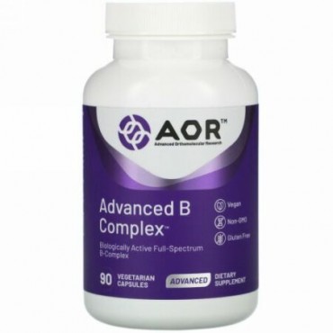 Advanced Orthomolecular Research AOR, アドバンストBコンプレックス、植物性カプセル90粒
