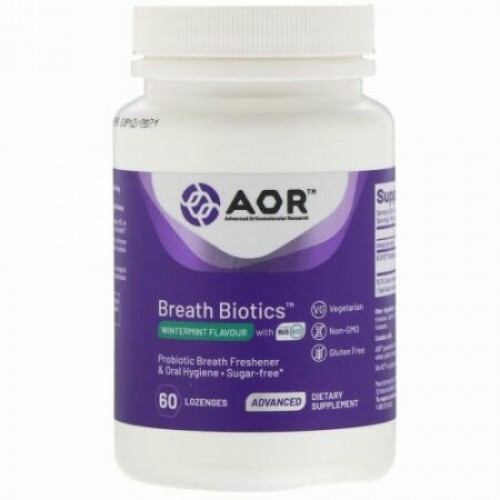 Advanced Orthomolecular Research AOR, Breath Biotics（ブレスバイオティクス）、ブリスK12配合ウィンターミントの香り、60粒